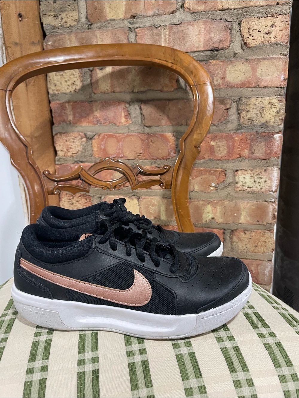 Nike Women’s Court Lite - Black Sneakers with Metallic Rose Swoosh